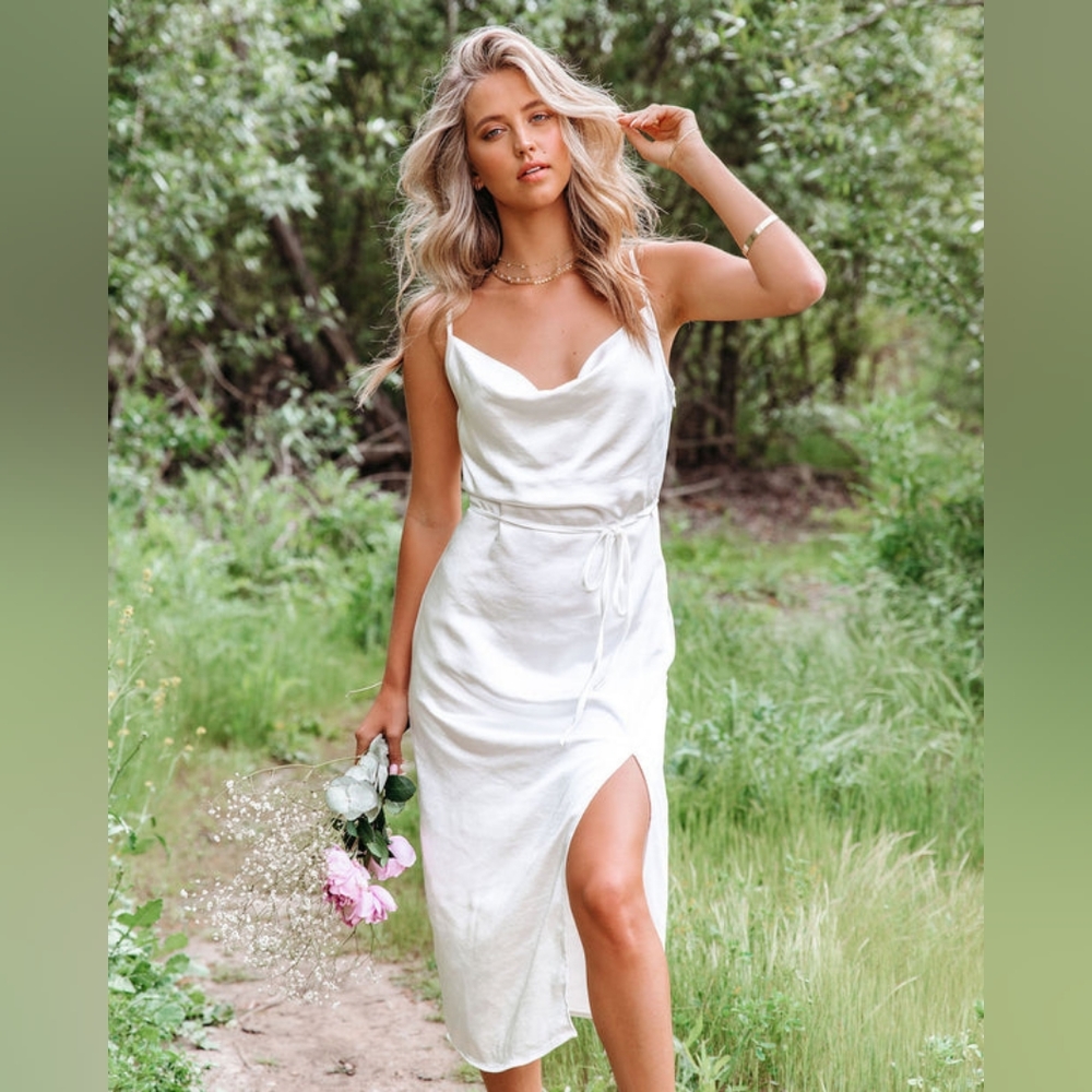 Delicate Heart Satin Slip Midi Dress